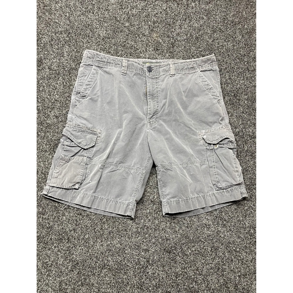 Aigle Mens Grey Cotton Ripstop Cargo Shorts Size 38 Multi Pocket Utility Casual